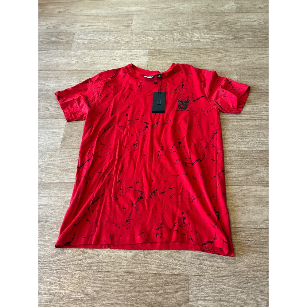 WXYZ MFG CO Mens Red Marble Print T-Shirt Short Sleeve Skull Logo Size M NWT
